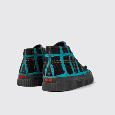 Back view of Peu Roda Blue multicolored recycled wool sneakers for men