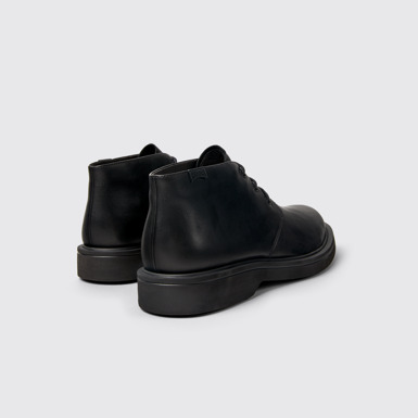 Back view of Norman Black Leather Ankle Boots for Men.
