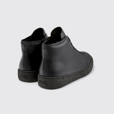 Back view of Peu Terreno Black Leather Desert Boot for Men