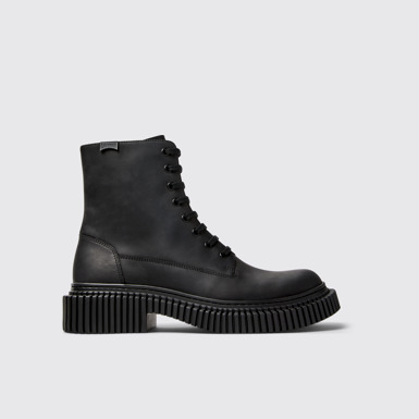 Side view of Pix Berlin Black Nubuck Mid Boots for Men.