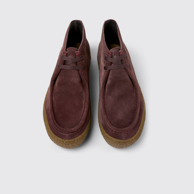 Overhead view of Peu Terreno Burgundy Suede Ankle Boots for Men.
