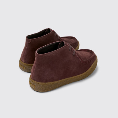 Back view of Peu Terreno Burgundy Suede Ankle Boots for Men.