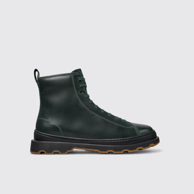 Side view of Brutus+ Green Leather Mid Boots for Men.