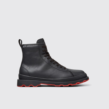 Side view of Brutus+ HYDROSHIELD Black Leather Mid Boots for Men.