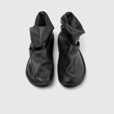 Overhead view of Camper x ISSEY MIYAKE - Peu Form Black Leather Ankle Boots for Men.