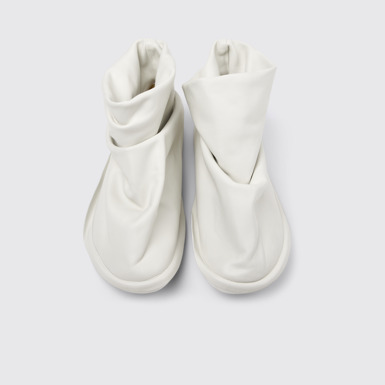 Overhead view of Camper x ISSEY MIYAKE - Peu Form White Leather Ankle Boots for Men.