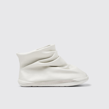 Side view of Camper x ISSEY MIYAKE - Peu Form White Leather Ankle Boots for Men.