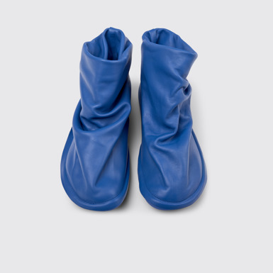 Overhead view of Camper x ISSEY MIYAKE - Peu Form Blue Leather Ankle Boots for Men.