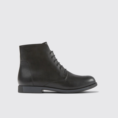 Side view of Bowie Black leather ankle boots for women
