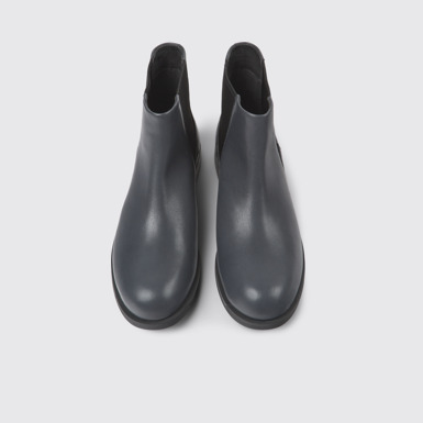 Overhead view of Bowie Gray leather ankle boots for women