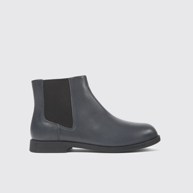 Side view of Bowie Gray leather ankle boots for women