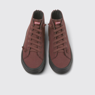 Overhead view of Borne Burgundy textile ankle boots for women