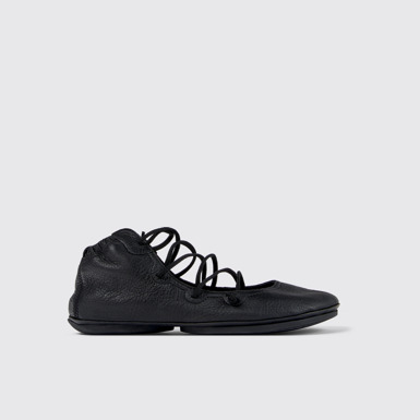 Right Black Leather Ankle Boots for Women.側面
