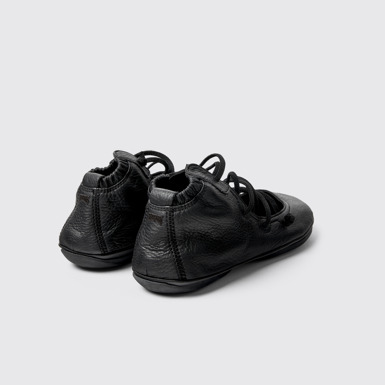 Back view of Right Black Leather Ankle Boots for Women.