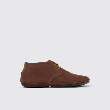 Side view of Right Brown nubuck ankle boots for women