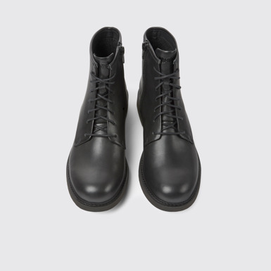 Overhead view of Neuman Black leather lace-up ankle boots for women