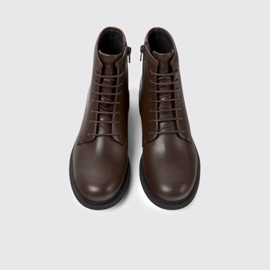 Overhead view of Neuman Brown leather ankle boots for women