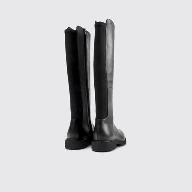 Back view of Neuman Black Leather and Textile High Boots for Women.
