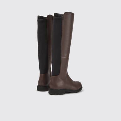 Back view of Neuman Brown Leather and Textile High Boots for Women.