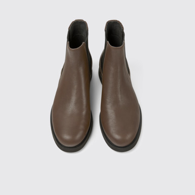 Overhead view of Iman Dark brown leather Chelsea boots for women