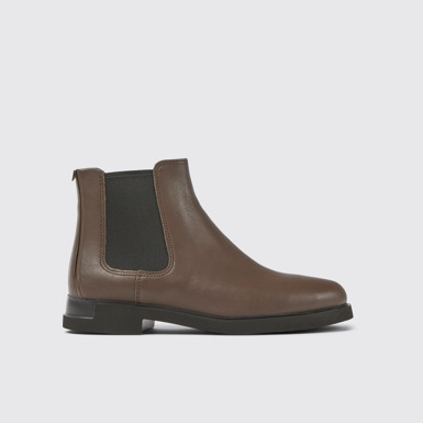 Side view of Iman Dark brown leather Chelsea boots for women