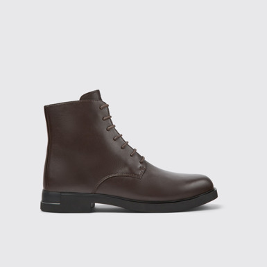 Side view of Iman Brown leather lace-up boots for women