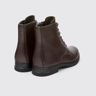 Back view of Iman Brown leather lace-up boots for women