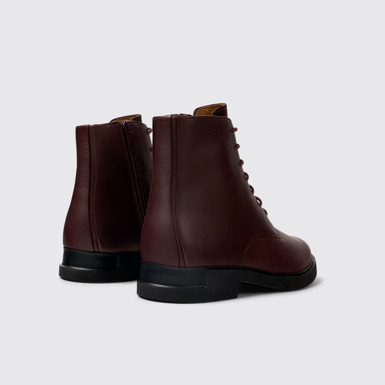 Back view of Iman Burgundy leather lace-up boots for women