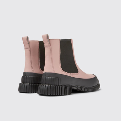 Back view of Pix Pink and black leather Chelsea boots for women