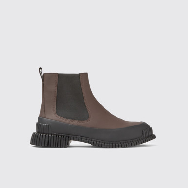 Side view of Pix Brown and black leather Chelsea boots for women