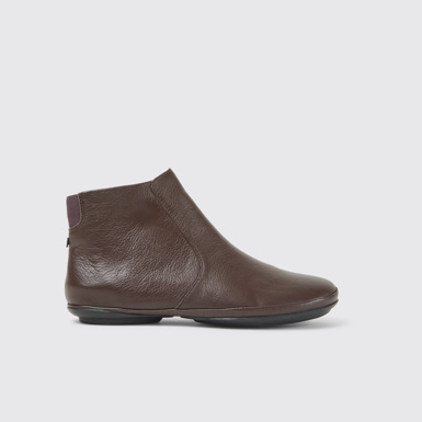Side view of Right Dark brown leather ankle boots