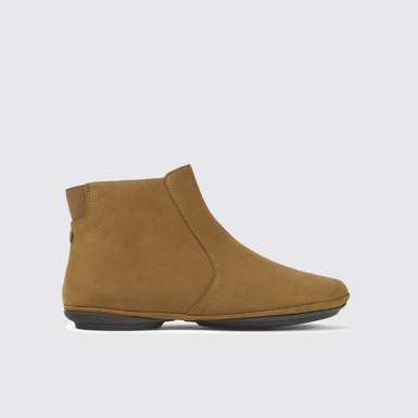 Side view of Right Brown nubuck ankle boots for women