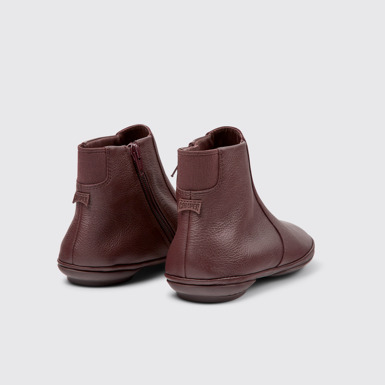 Back view of Right Burgundy leather ankle boots for women