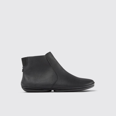 Side view of Right Black leather ankle boots for women