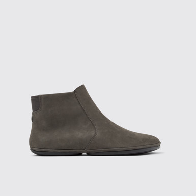 Side view of Right Gray nubuck ankle boots for women