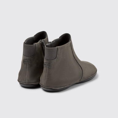Back view of Right Gray nubuck ankle boots for women