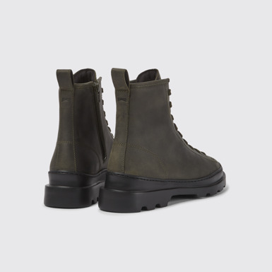 Back view of Brutus Dark green waxed nubuck lace-up boots