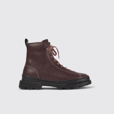 Side view of Brutus Purple leather lace-up boots