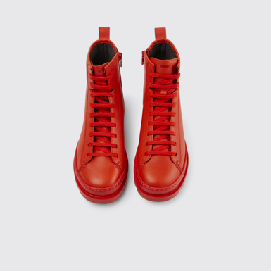 Overhead view of Brutus Red leather lace-up boots