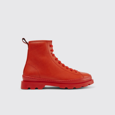Side view of Brutus Red leather lace-up boots