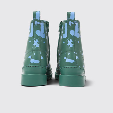 Back view of Brutus Green and blue leather ankle boots for women