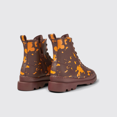Back view of Brutus Burgundy and orange printed leather ankle boots for women