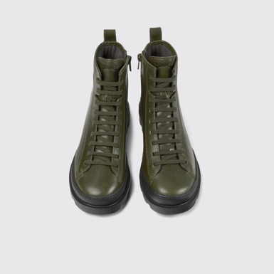 Overhead view of Brutus Dark green leather ankle boots for women