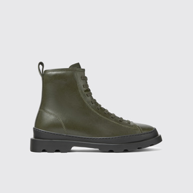 Side view of Brutus Dark green leather ankle boots for women