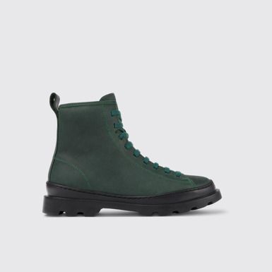 Side view of Brutus Green nubuck lace-up boots for women