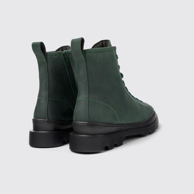 Back view of Brutus Green nubuck lace-up boots for women