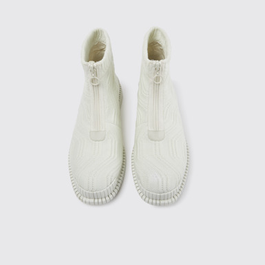 Overhead view of Pix White zip boots for women