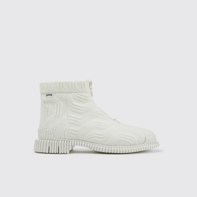 Side view of Pix White zip boots for women