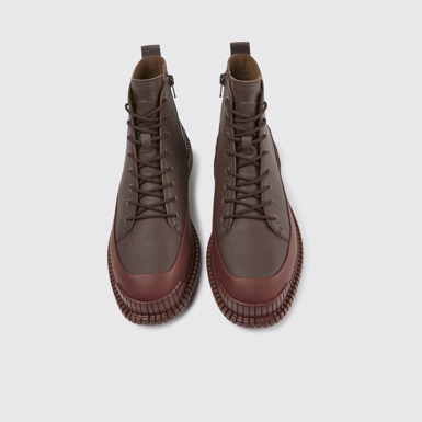 Overhead view of Pix Burgundy lace-up leather boots