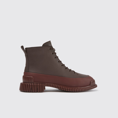 Side view of Pix Burgundy lace-up leather boots